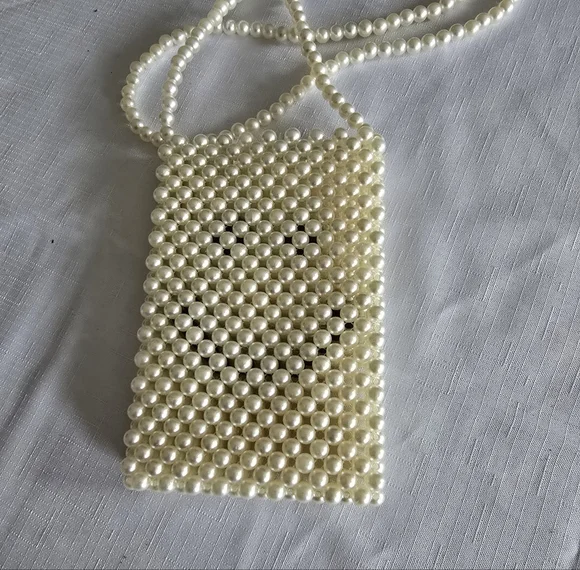 Happy Face Bag Pearl Small Beaded Purse Faux Crossbody 4 X 6 Black And White - Picture 5 of 5